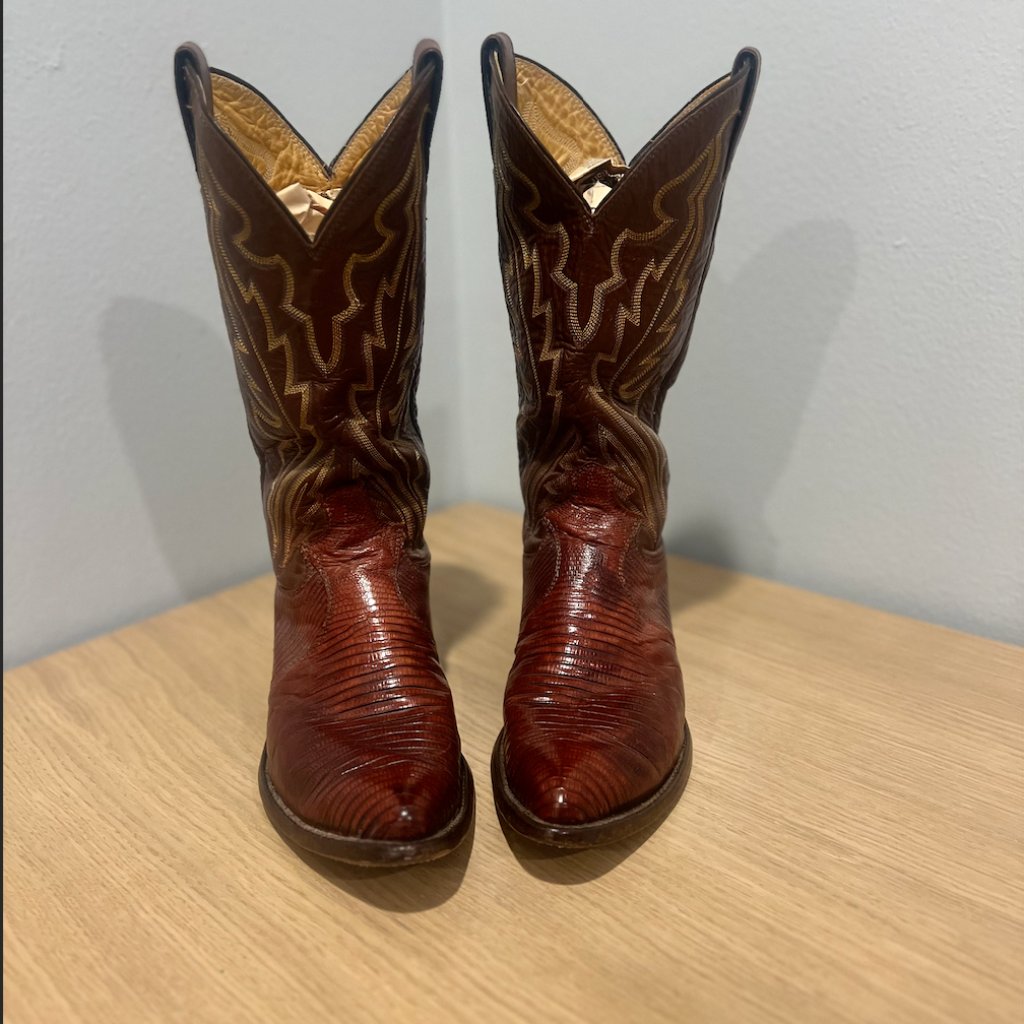 Justin Cowboy Boots Lizard Skin Style 8479 Mens Western Size 7 1/2 Ee